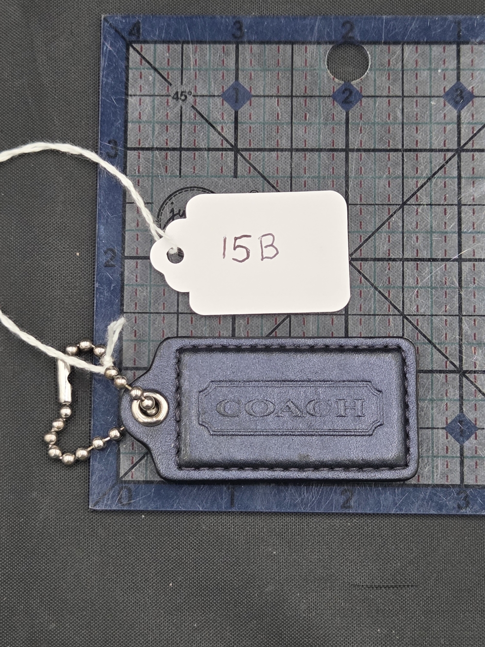 Coach Shimmering Blue Leather Bag Tag with Ball Chain